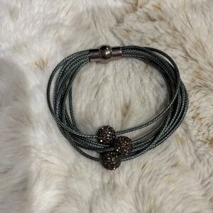 Fashion Grey Multi-Strand Cable Bracelet with Smoky Crystal Beads